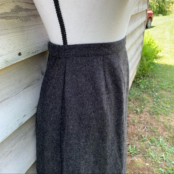 Vintage 80s Gray 100% Wool High Waisted A Line Ankle Length Modest Midi Skirt - Picture 10 of 16